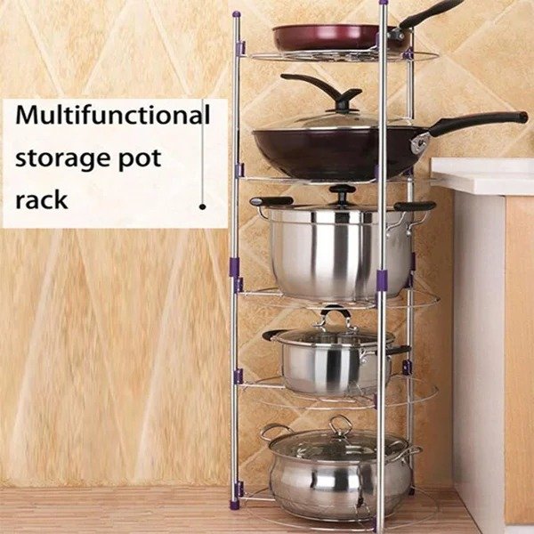 Multifunctional Kitchen Storage Pot Rack – 5 Tier Metal Organizer Shelf