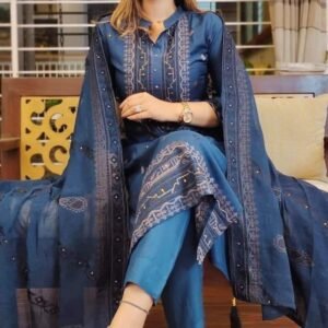 Embroidered Cotton Suit with Dupatta (3-Piece)