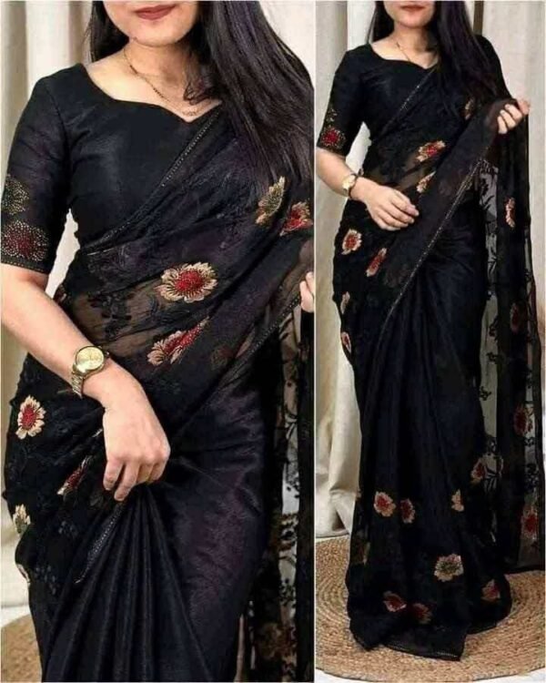 Pure jorjet with digital print saree and blouse unstitched
