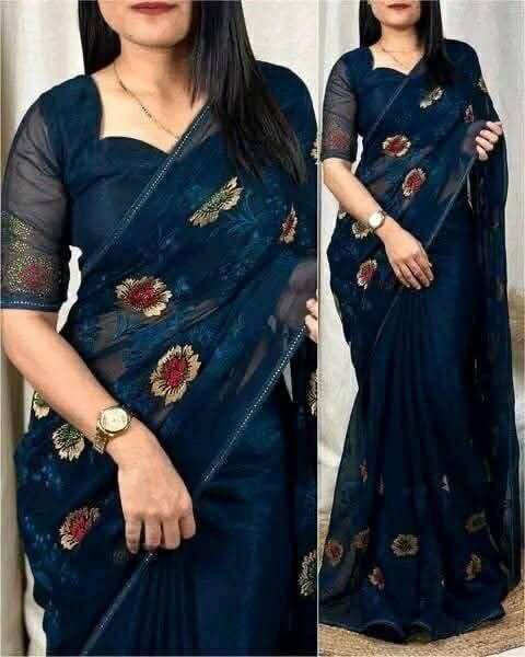 Pure jorjet with digital print saree and blouse unstitched