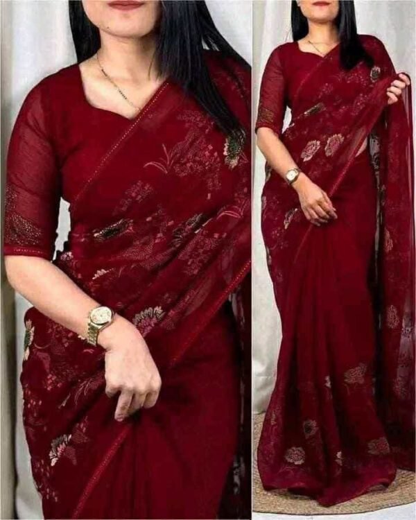 Pure jorjet with digital print saree and blouse unstitched