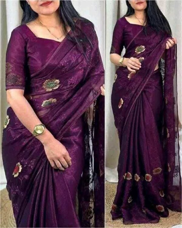 Pure jorjet with digital print saree and blouse unstitched